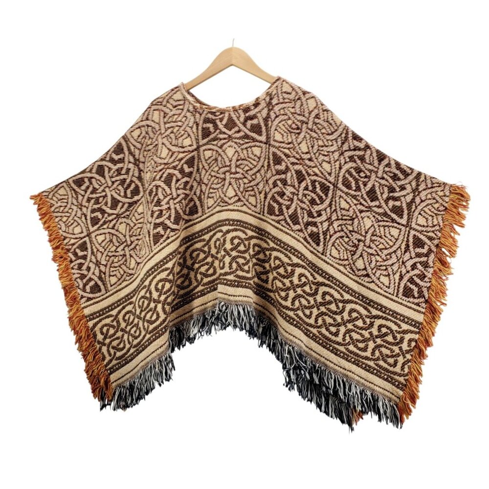Woven Celtic Knot Cape Poncho Earth Tones OS Loomcraft Ren Fair Festival Irish - Picture 3 of 16